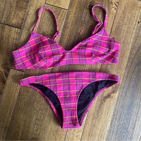Solid & Striped Plaid Bikini In Pink Madras - Picture 4 of 10